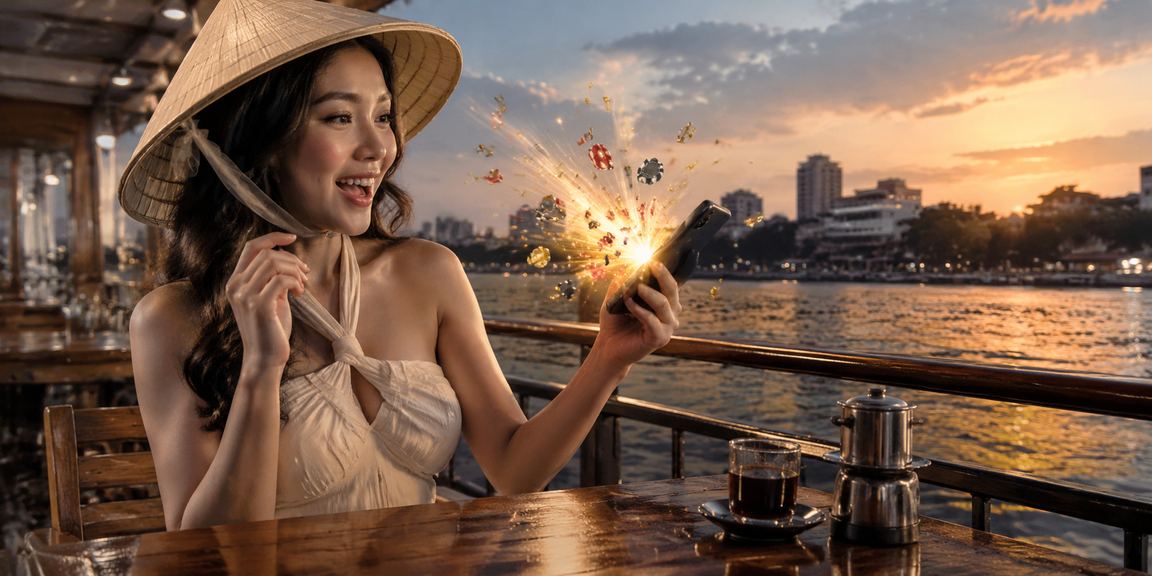 Người dùng Hà Nội xem nền tảng casino mobile với nón lá Việt Nam